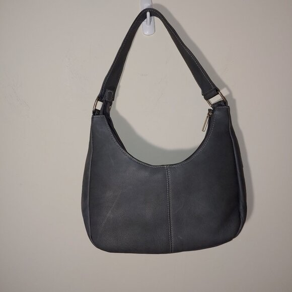 Le Donne Leather Collection Genuine Leather Hobo Baguette Purse Dark Grey OS - Picture 1 of 8